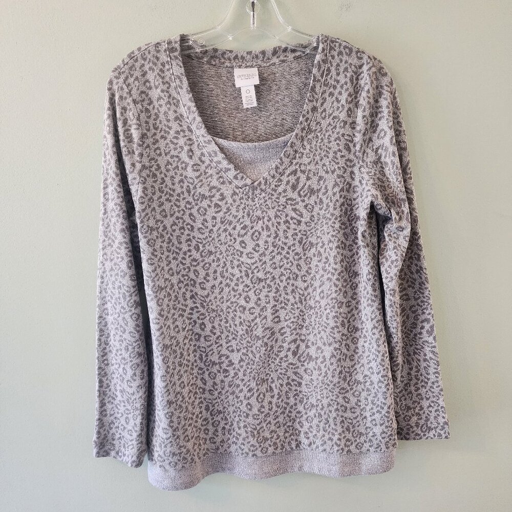 Chico's CoziSoft Classic Cheetah Double-Layer Tunic, Chico's size 0, Like New